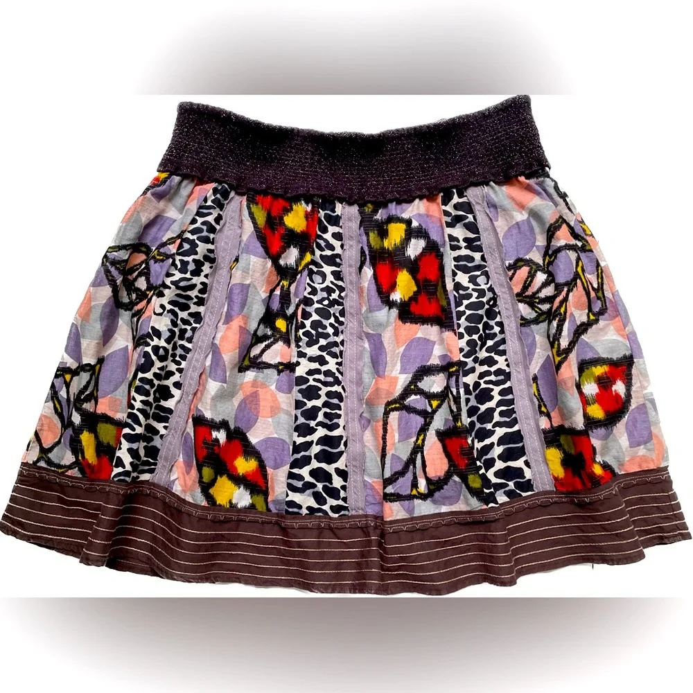 Free People Mini Skirt Boho Multicolor Leopard Leaf Patchwork Panels - Picture 1 of 10